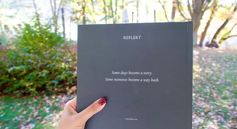 Back cover of a REFLEKT book: Some days become a story. Some moments become a way back.